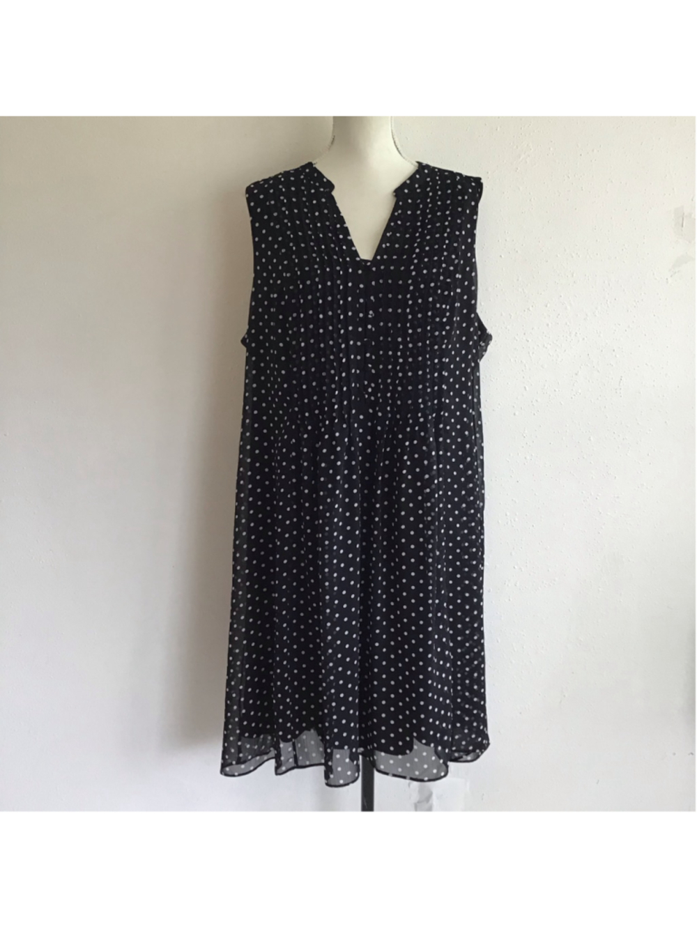 JBS Women's Elegant Midi Pleated Dress Size 20W Black White Polka Dot Sleeveless